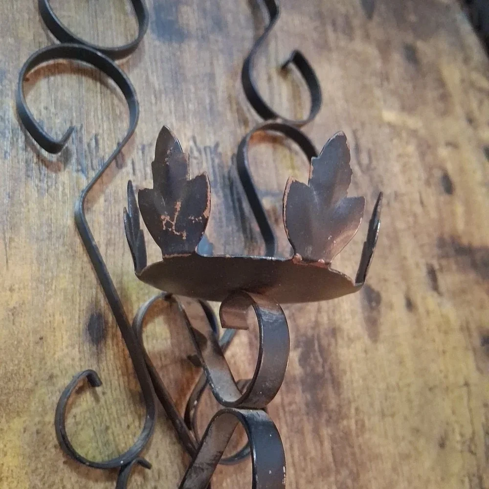 Vtg Gothic Wrought Iron Scroll Spanish Revival Wall Sconce Candleholders x2 READ